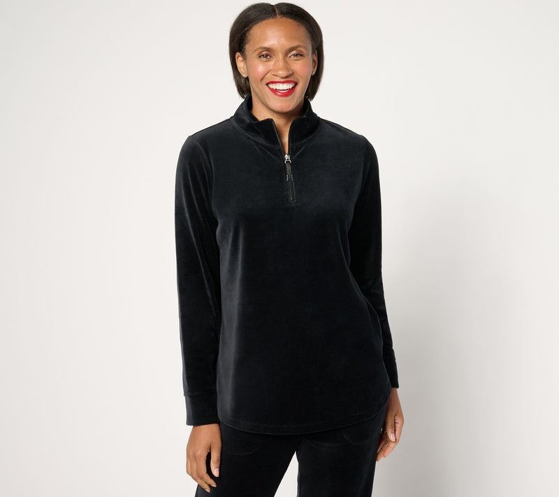 Denim & Co. Active Velour Quarter Zip Top — View 7