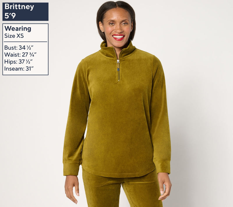 Denim & Co. Active Velour Quarter Zip Top — View 9