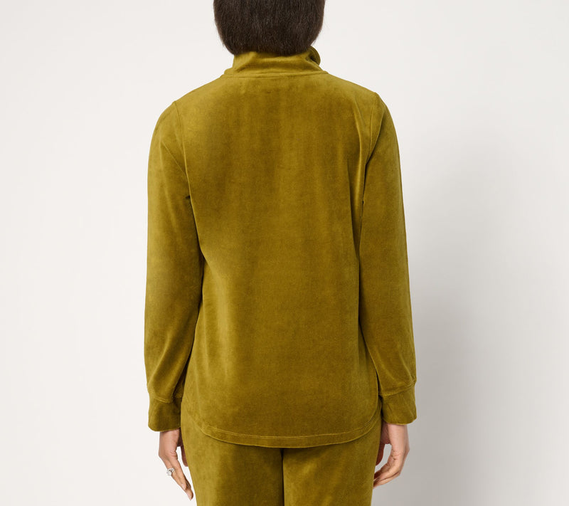 Denim & Co. Active Velour Quarter Zip Top — View 10