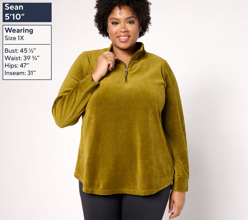 Denim & Co. Active Velour Quarter Zip Top — View 8