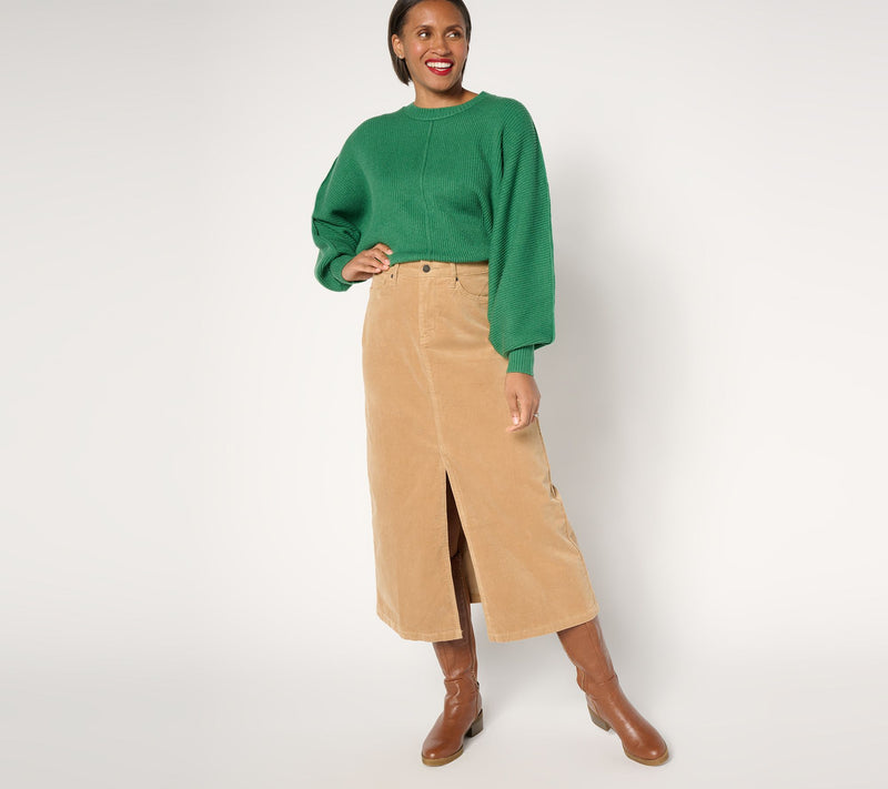 NYDJ High-Rise Long Corduroy Skirt - Sand Dune — View 4