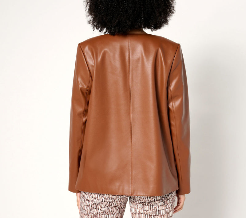 Susan Graver Petite Faux Leather Jacket with Laser Cut Detail — View 16