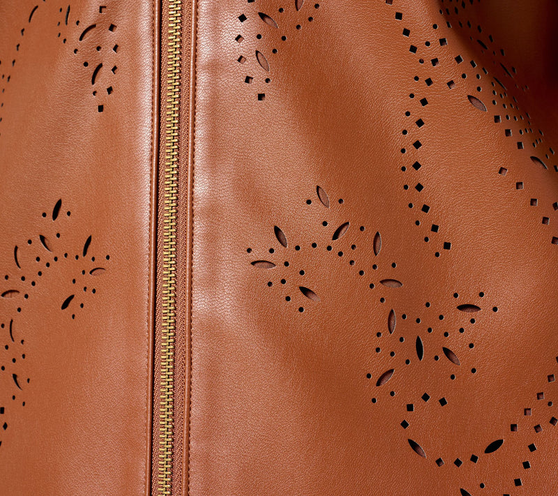 Susan Graver Petite Faux Leather Jacket with Laser Cut Detail — View 18