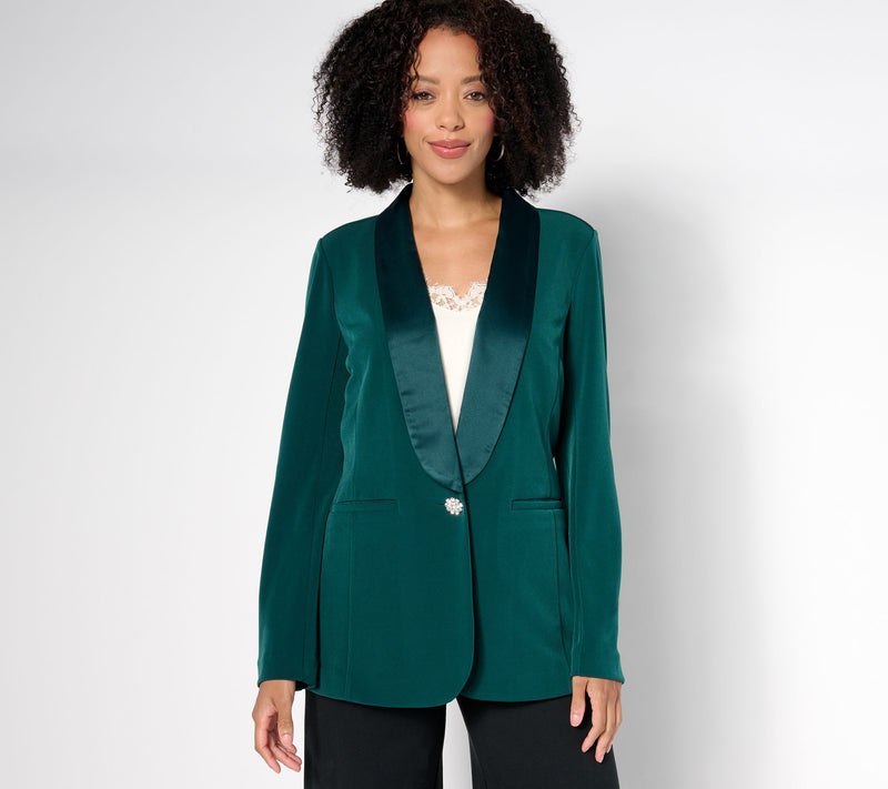 Tailored by Susan Graver Petite LK Fusion Blazer w/Satin Collar — View 7