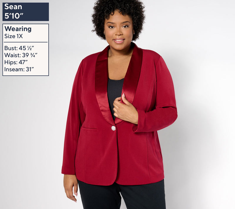Tailored by Susan Graver Petite LK Fusion Blazer w/Satin Collar — View 10