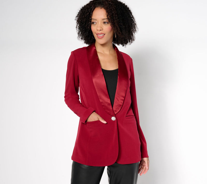 Tailored by Susan Graver Petite LK Fusion Blazer w/Satin Collar — View 3