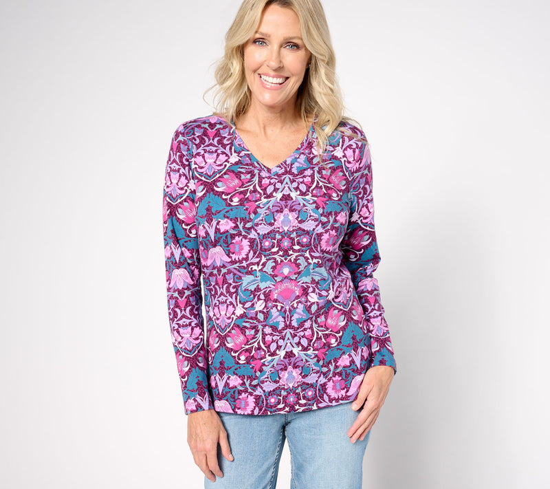 Denim & Co. Favorite Jersey Printed Long Sleeve V-Neck Top — View 5