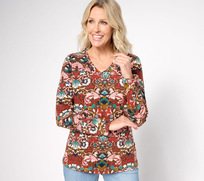 Denim & Co. Favorite Jersey Printed Long Sleeve V-Neck Top — View 7