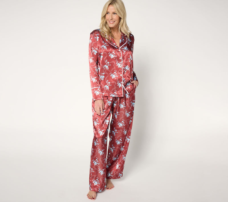 Madeleine Fig Satin Notch Collar Pajama Set — View 10