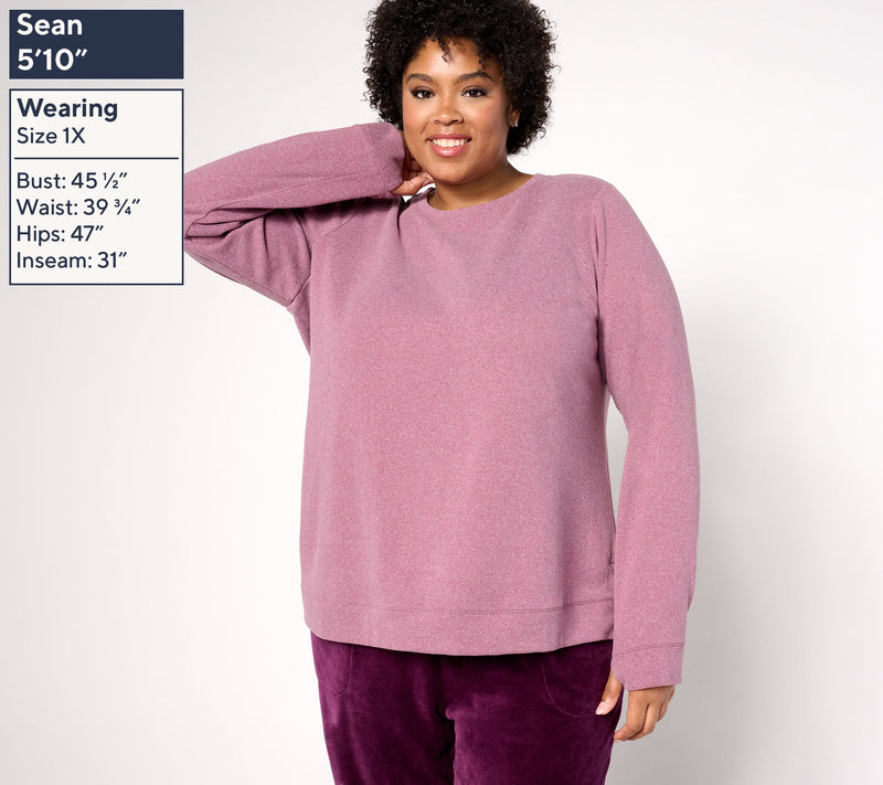 Denim & Co. Active Fleece Crew Neck Pullover with Button Detail — View 2