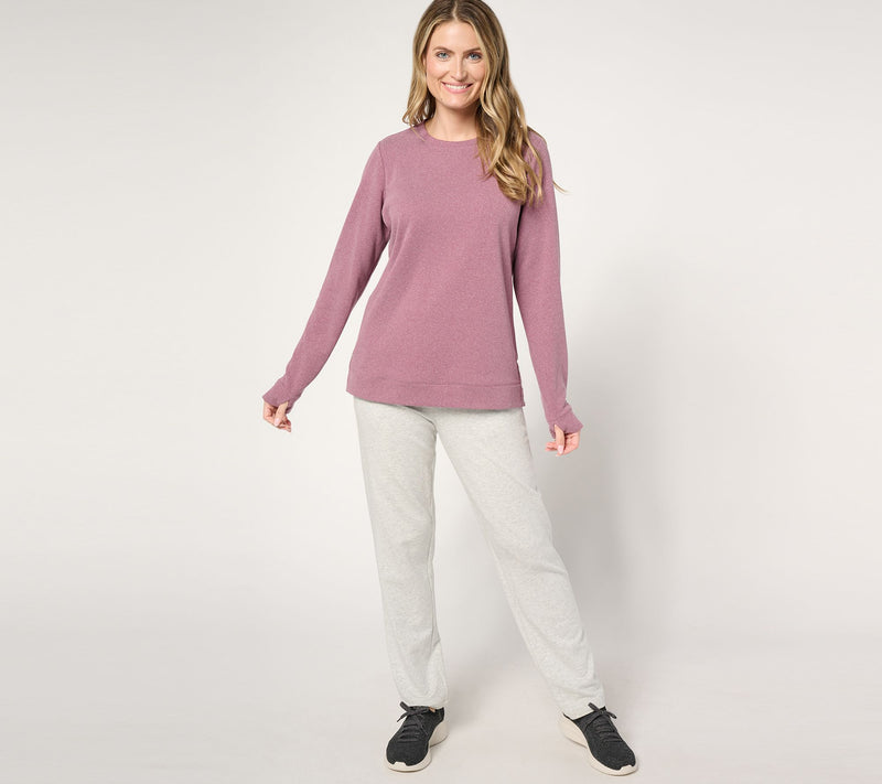 Denim & Co. Active Fleece Crew Neck Pullover with Button Detail — View 5