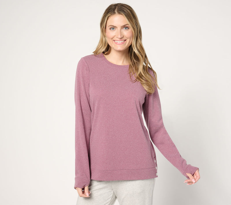 Denim & Co. Active Fleece Crew Neck Pullover with Button Detail — Main view
