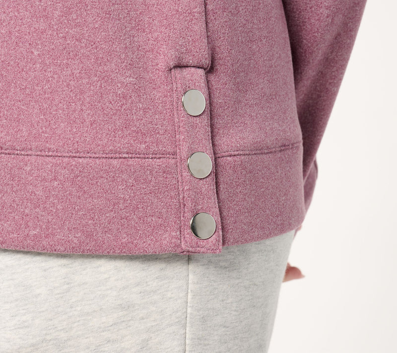 Denim & Co. Active Fleece Crew Neck Pullover with Button Detail — View 6
