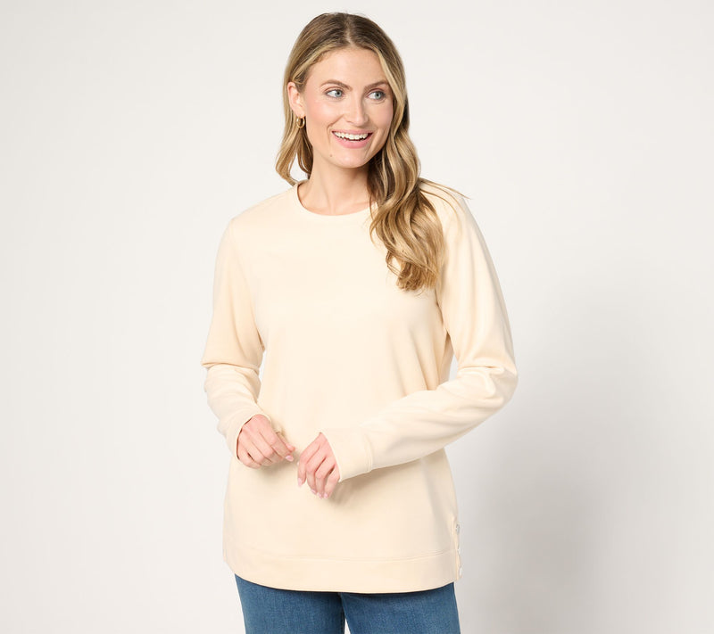 Denim & Co. Active Fleece Crew Neck Pullover with Button Detail — View 11