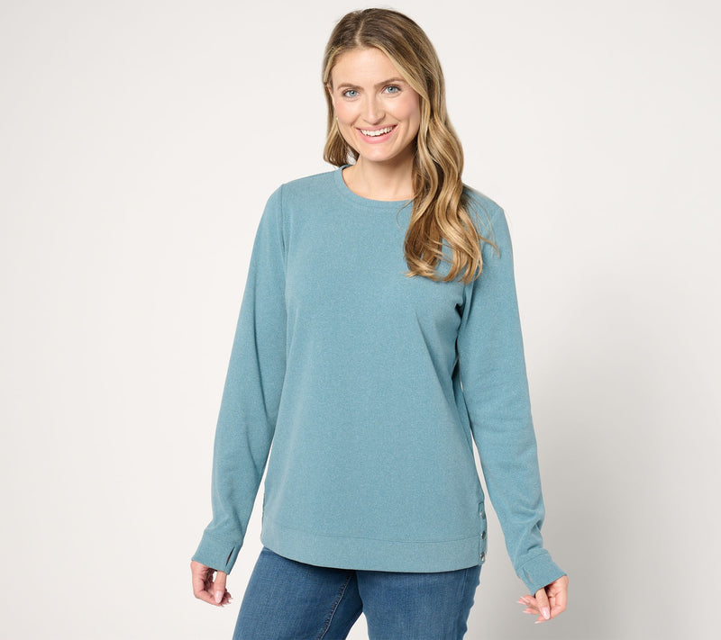 Denim & Co. Active Fleece Crew Neck Pullover with Button Detail — View 12
