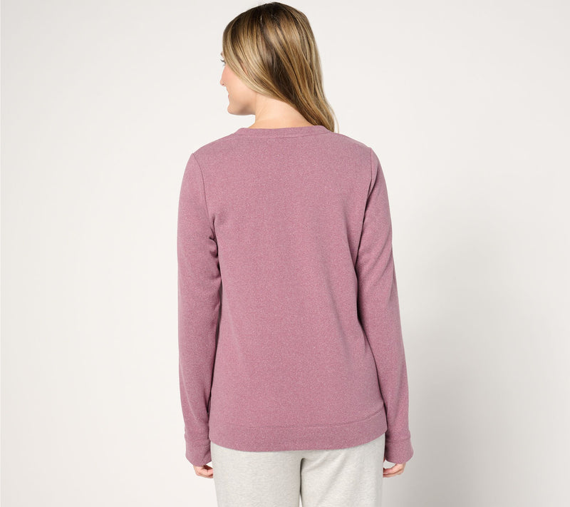 Denim & Co. Active Fleece Crew Neck Pullover with Button Detail — View 4