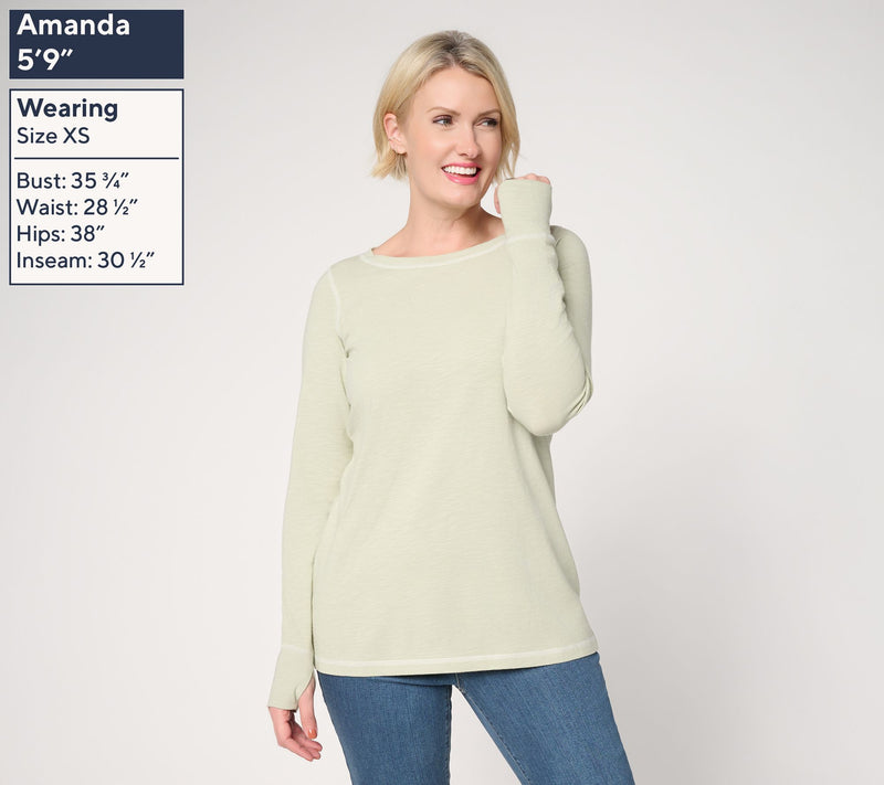Belle by Kim Gravel Slub Knit Bateau Neck Long Slv Top — View 9