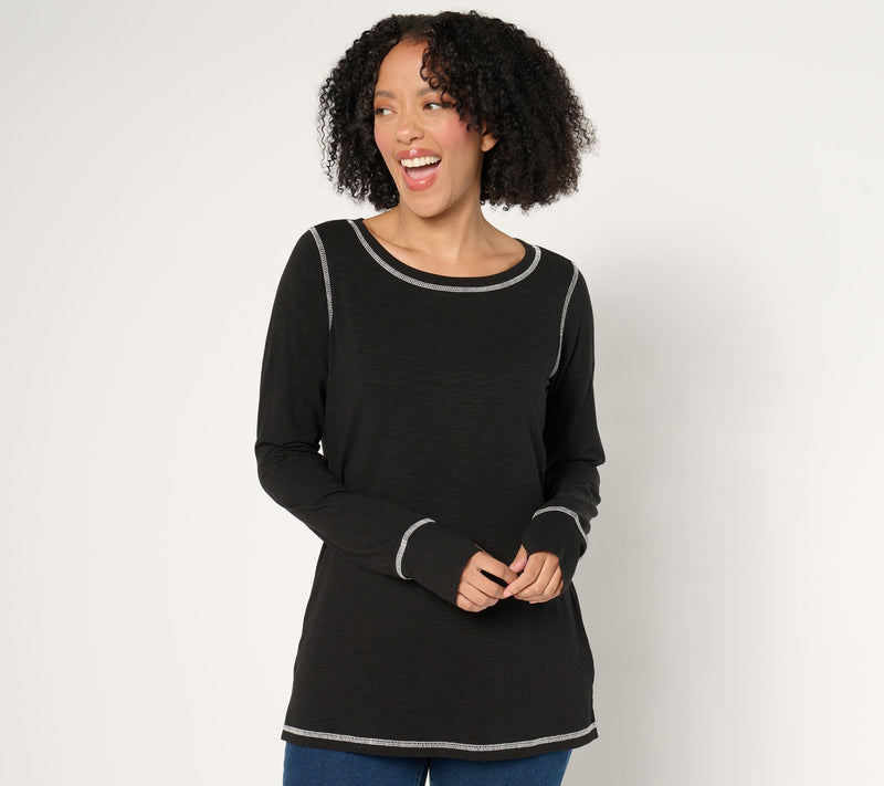 Belle by Kim Gravel Slub Knit Bateau Neck Long Slv Top — View 7