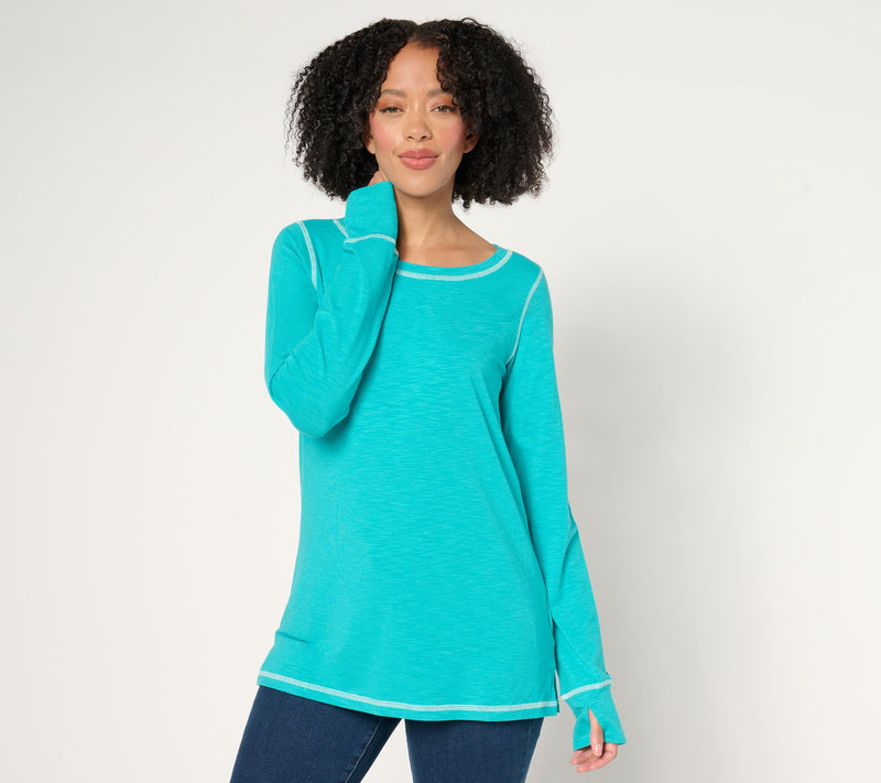 Belle by Kim Gravel Slub Knit Bateau Neck Long Slv Top — View 3