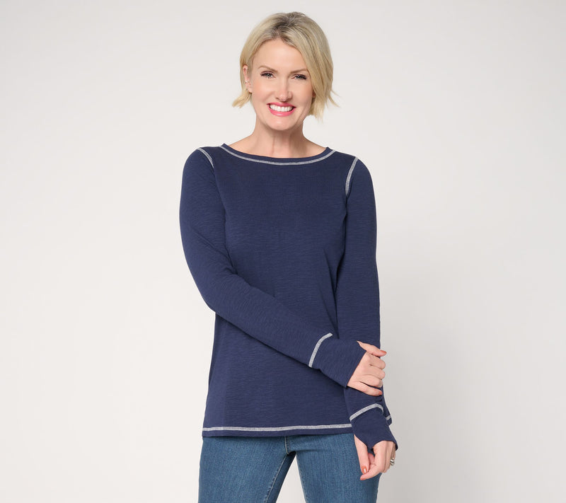 Belle by Kim Gravel Slub Knit Bateau Neck Long Slv Top — View 17