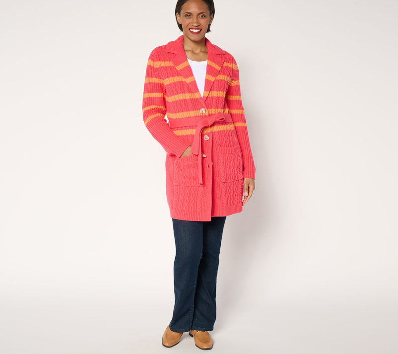 Isaac Mizrahi Live! Regular Cable Knit Duster Sweater with Belt — View 5
