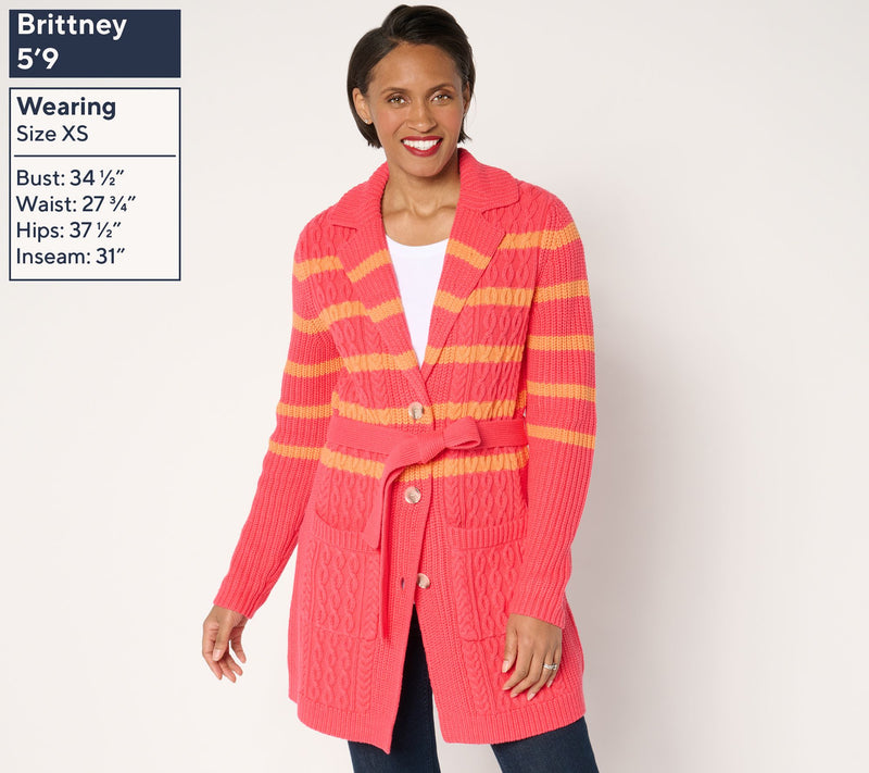 Isaac Mizrahi Live! Regular Cable Knit Duster Sweater with Belt — View 3