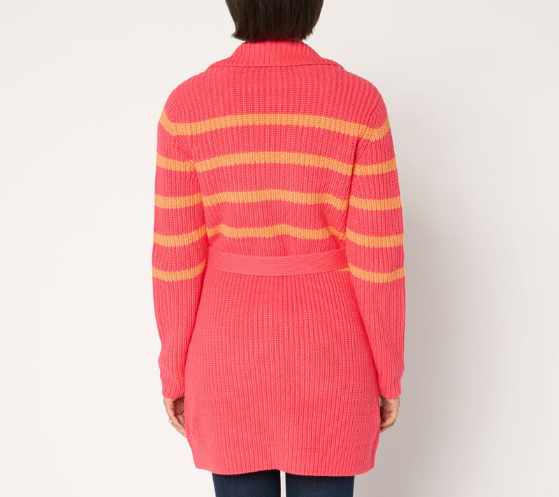 Isaac Mizrahi Live! Petite Cable Knit Duster Sweater with Belt — View 4