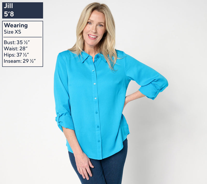 Isaac Mizrahi Live! Crinkle Button Front Shirt with Roll Tab Sleeves — View 2