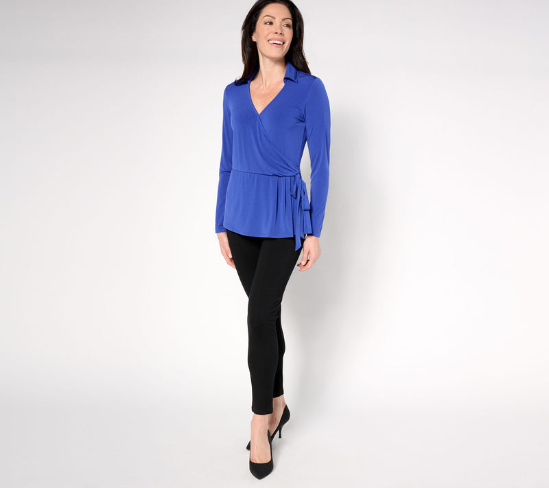 Susan Graver Liquid Knit Long-Sleeve Faux Wrap Top — View 13