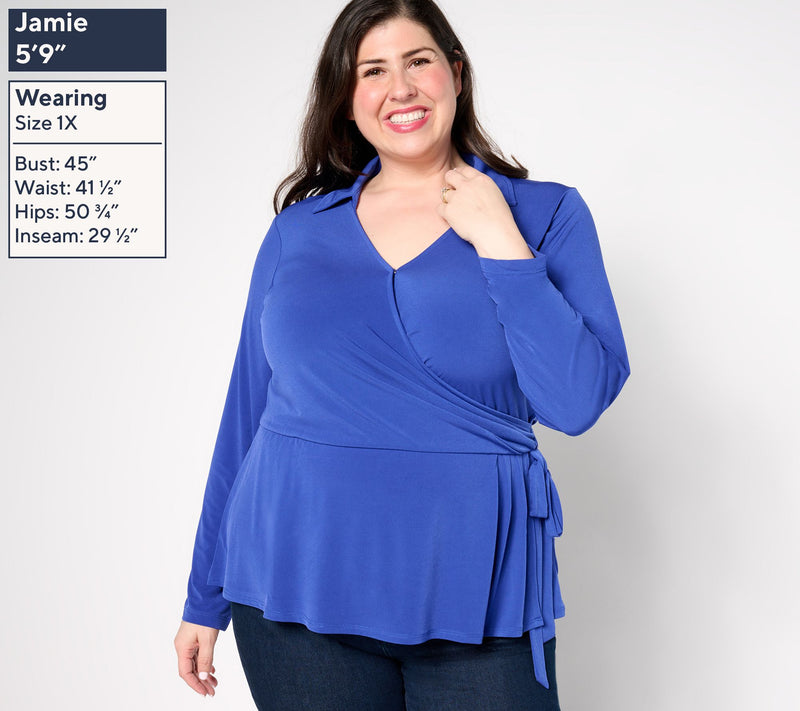 Susan Graver Liquid Knit Long-Sleeve Faux Wrap Top — View 10