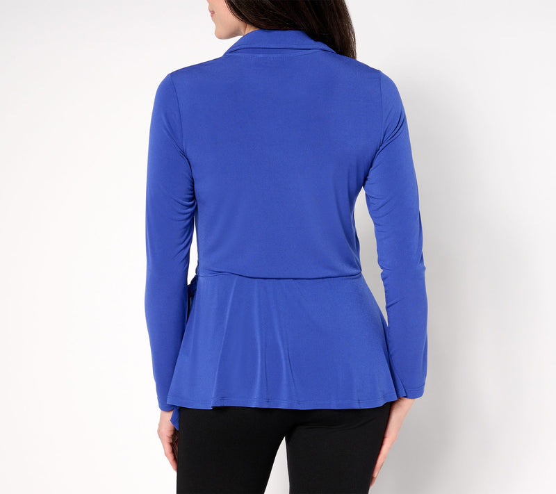 Susan Graver Liquid Knit Long-Sleeve Faux Wrap Top — View 12