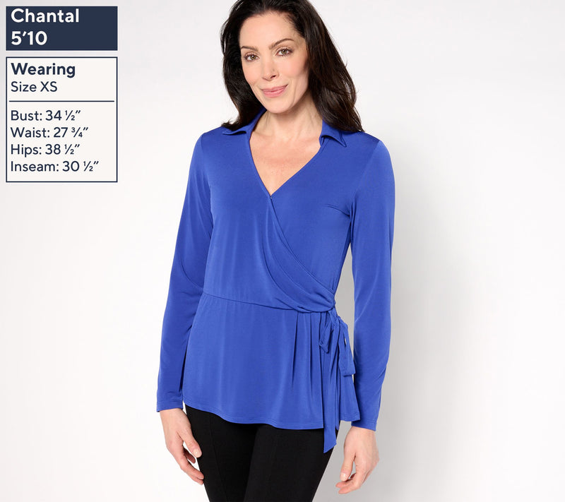 Susan Graver Liquid Knit Long-Sleeve Faux Wrap Top — View 11
