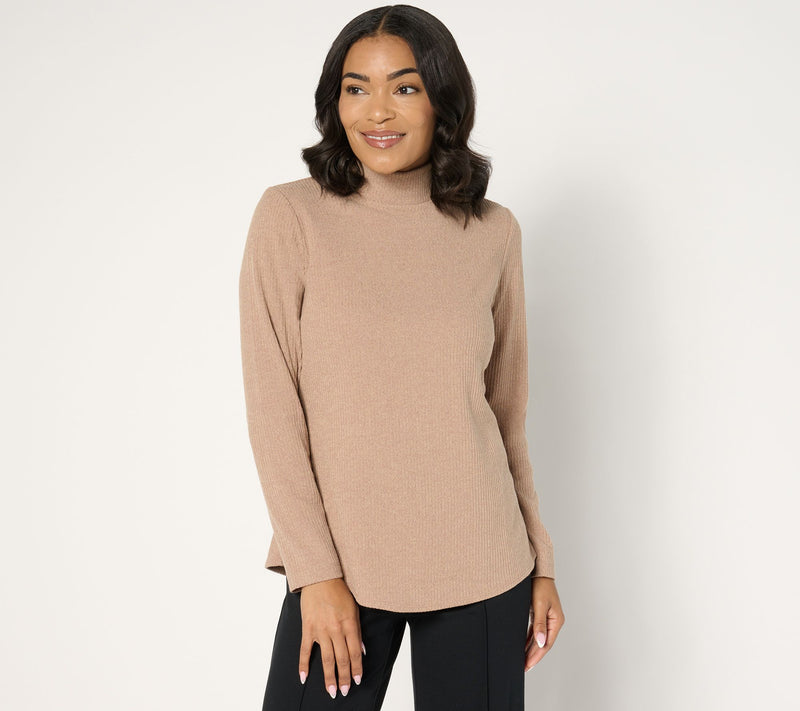 Susan Graver Lifestyle Melange Rib Long-Sleeve Mock-Neck Top — Main view