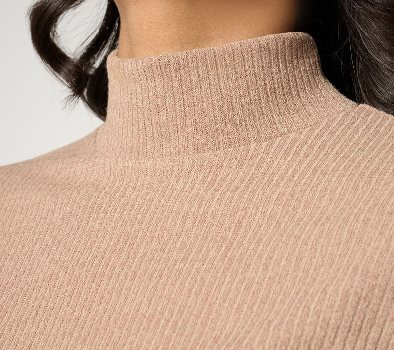 Susan Graver Lifestyle Melange Rib Long-Sleeve Mock-Neck Top — View 6