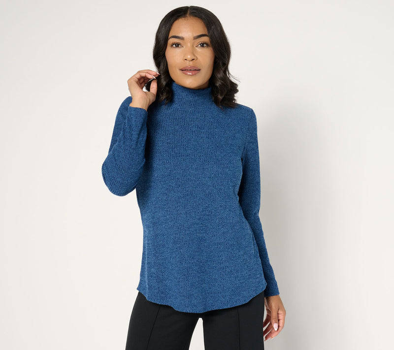 Susan Graver Lifestyle Melange Rib Long-Sleeve Mock-Neck Top — View 14