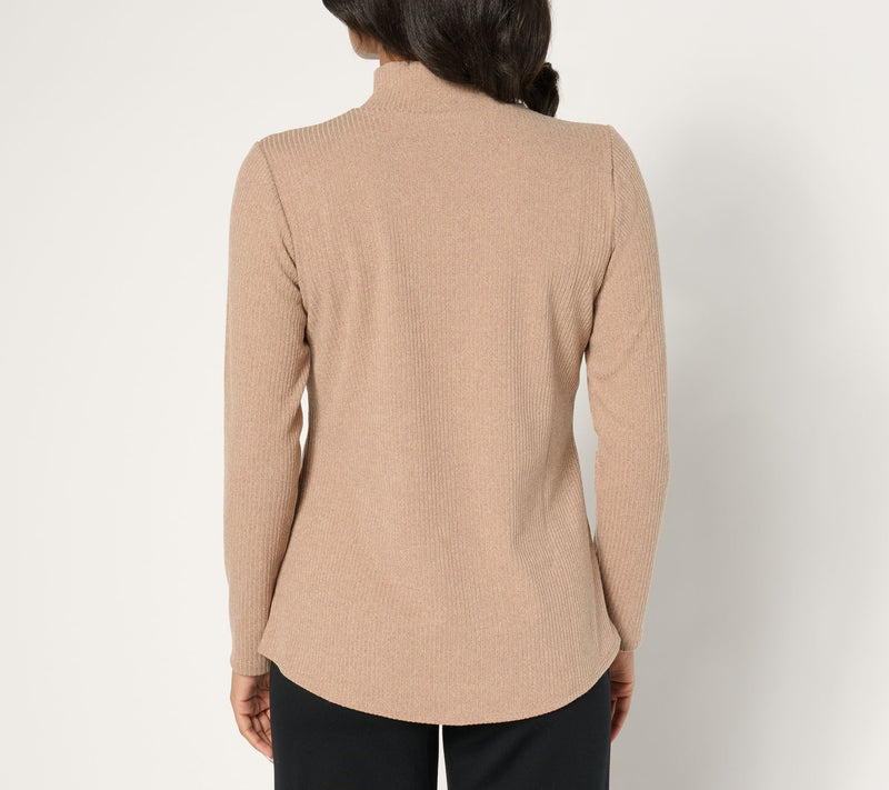 Susan Graver Lifestyle Melange Rib Long-Sleeve Mock-Neck Top — View 4