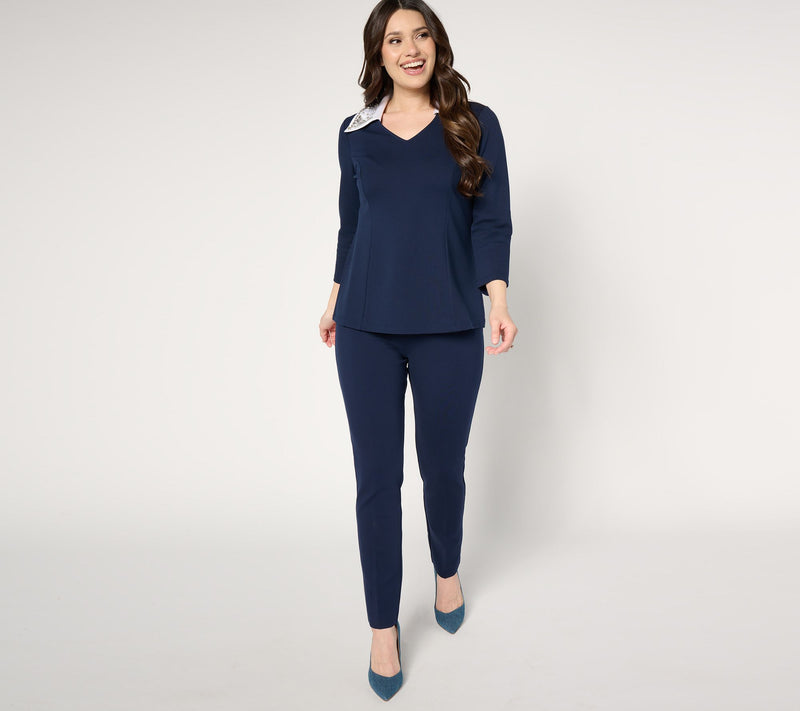 Susan Graver Occasions Smart Ponte 350 Top with Beaded Collar — View 11
