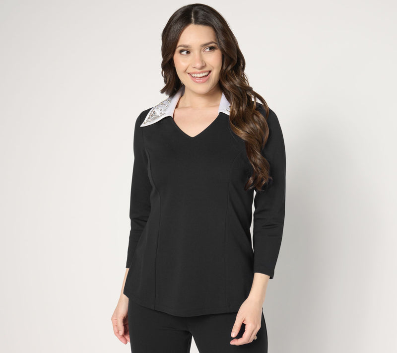 Susan Graver Occasions Smart Ponte 350 Top with Beaded Collar — View 7