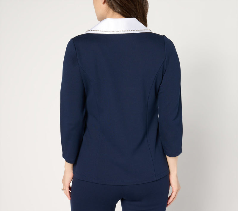 Susan Graver Occasions Smart Ponte 350 Top with Beaded Collar — View 10