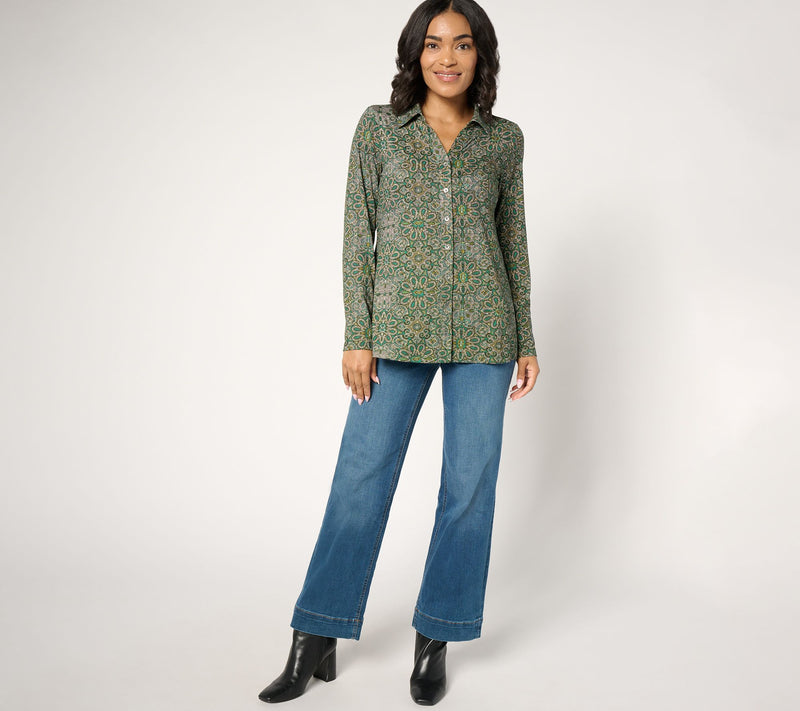 Susan Graver Printed Brushed Liquid Knit A-Line Top — View 7