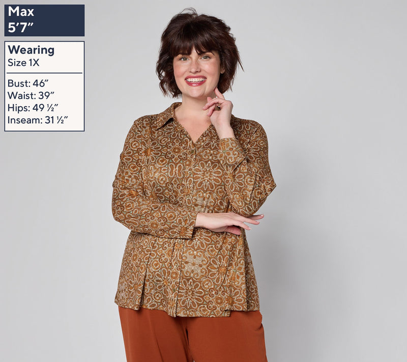 Susan Graver Printed Brushed Liquid Knit A-Line Top — View 4
