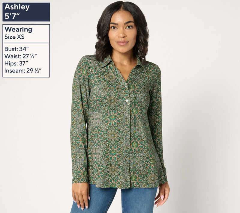 Susan Graver Printed Brushed Liquid Knit A-Line Top — View 5