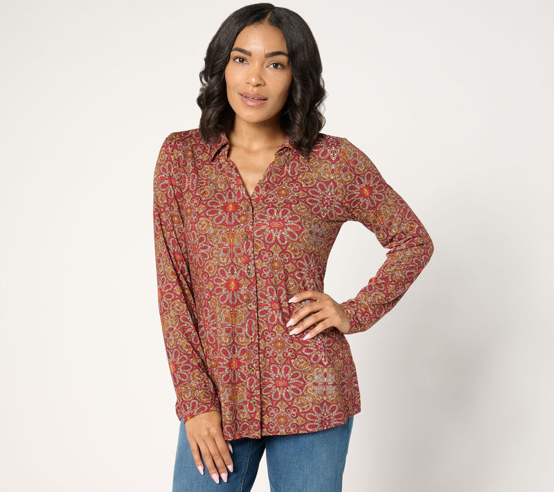 Susan Graver Printed Brushed Liquid Knit A-Line Top — View 14