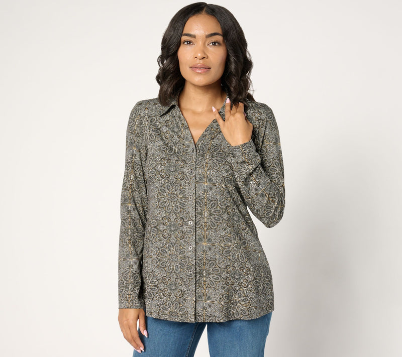 Susan Graver Printed Brushed Liquid Knit A-Line Top — View 15