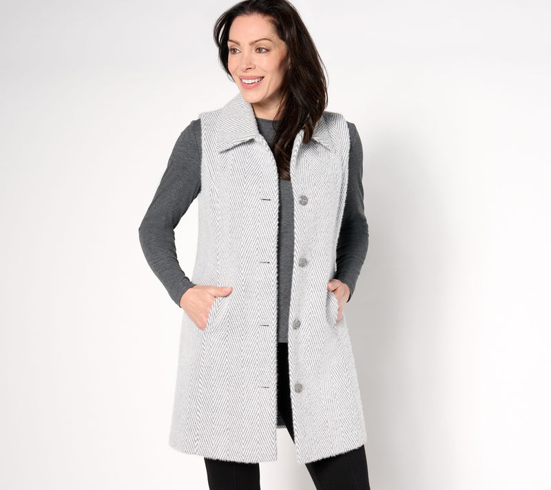 GRAVER Susan Graver Petite Knit Jacquard Duster Vest — View 11