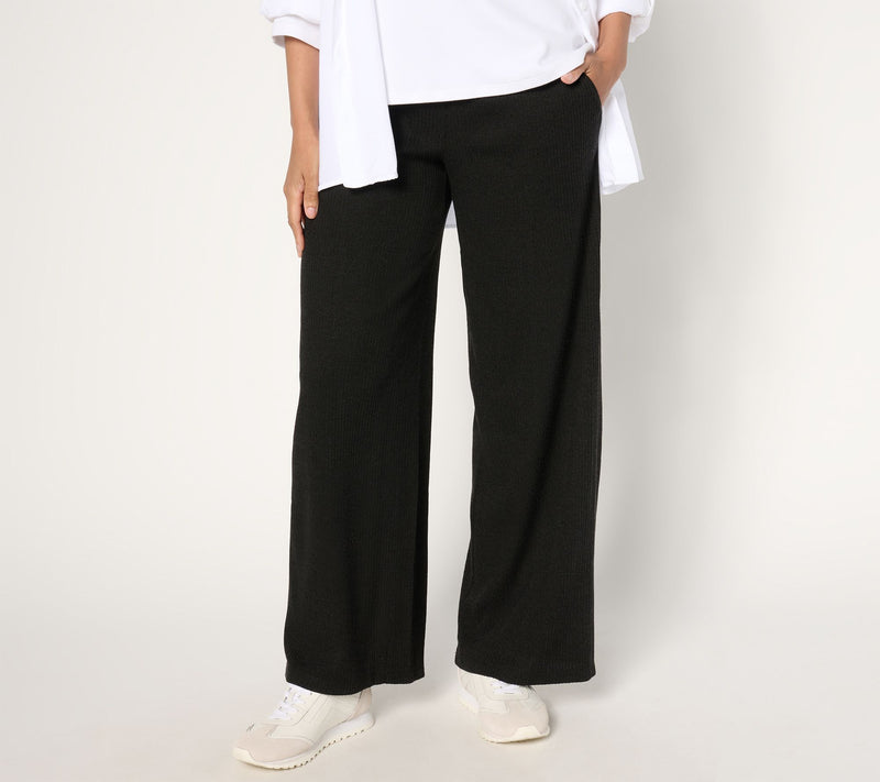 Susan Graver Regular Lifestyle Melange Rib Wide-Leg Pants — View 7
