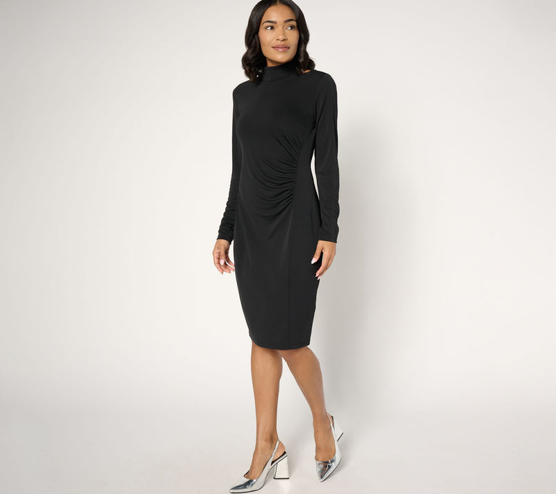 GRAVER Susan Graver Petite Premier Knit Mock Neck Dress with Cutout — View 7