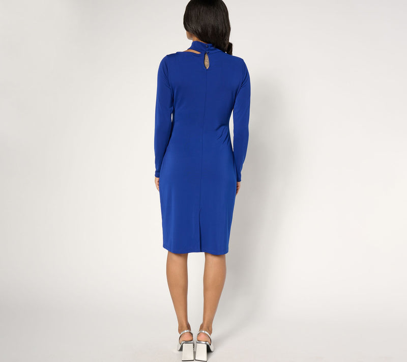 GRAVER Susan Graver Petite Premier Knit Mock Neck Dress with Cutout — View 10