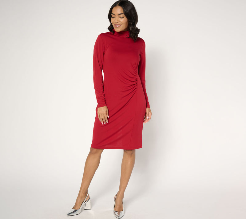 GRAVER Susan Graver Petite Premier Knit Mock Neck Dress with Cutout — View 3