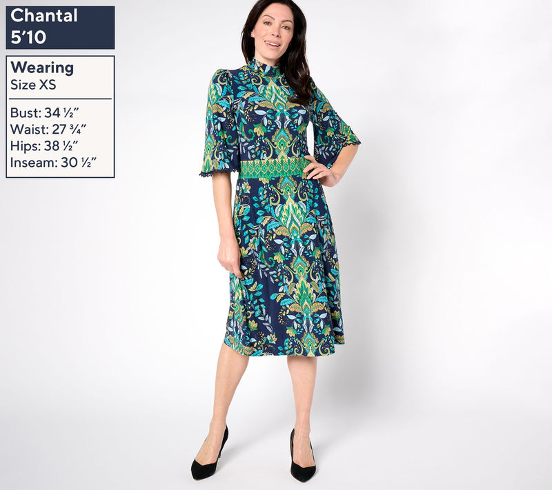 Susan Graver Petite Printed Liquid Knit Mock Neck Midi Dress — View 9